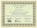  Construction Cost Estimating Course Certificate of Completion