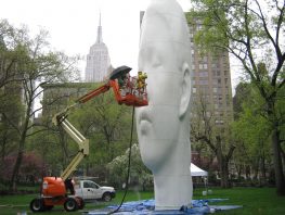 Alpines work on the Madison Square Park Statue.  Slurry Blasting to Remove Surface Stains Artwork and Sculptures