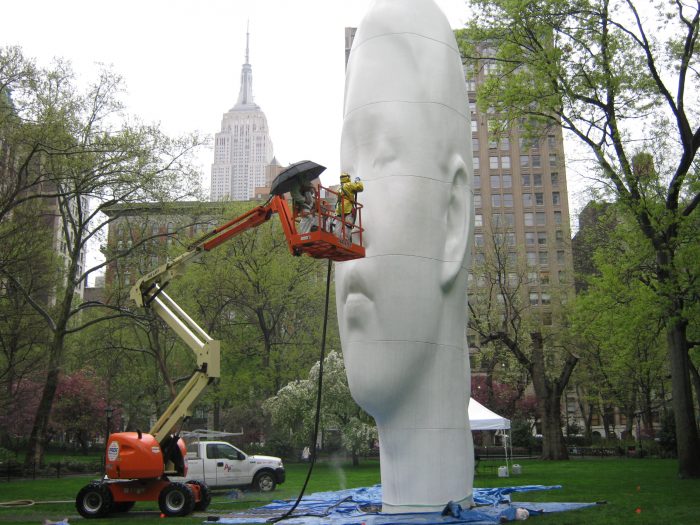 Alpines work on the Madison Square Park Statue.  Slurry Blasting to Remove Surface Stains Artwork and Sculptures
