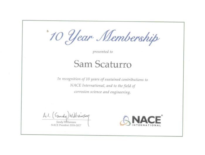  NACE International Recognizes Alpine’s Sam Scaturro