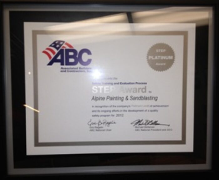  Alpine wins the Prestigious ABC Platinum STEP Award for their Safety and Training Program