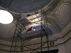 Interior ceiling of Orange Public Library during restoration process.
