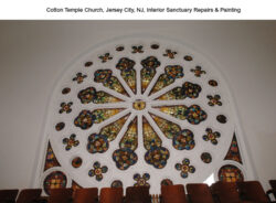 interior of cotton temple church of god, church restoration by alpine painting