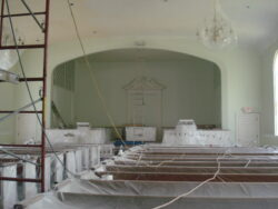 Interior rear of church prior to paint restoration