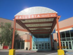 View of front entrance to Galleria from parking lot after painting.