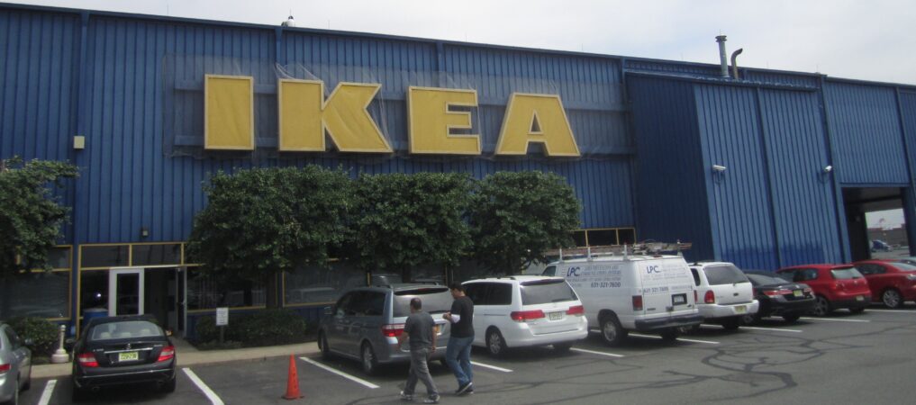 Front View of IKEA sign before painting from parking lot. Retail Stores and Malls