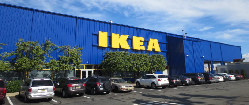 Front View of IKEA sign after painting from parking lot. Retail Stores and Malls